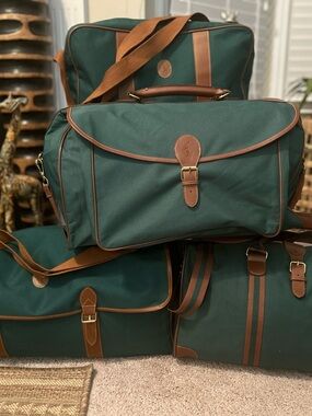 4 piece Vintage Polo by Ralph Lauren Green Travel/luggage set with Brown Trim
